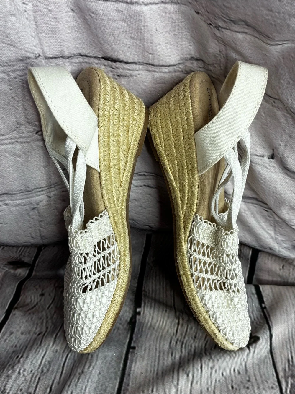 Studio Works White Woven Espadrille‎ Wedge Sandals